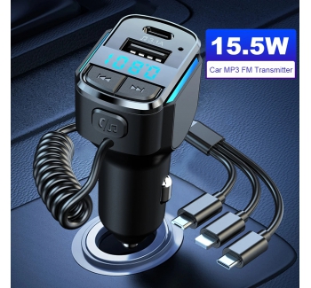 LSRISING 5.5W Car Quick Charger for iPhone 15 14 Xiaomi for Samsung QC3.0/FCP/SCP/AFC Type C Cigarette Lighter Bluetooth FM Transmitter