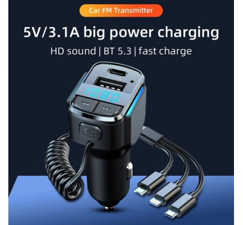 LSRISING 5.5W Car Quick Charger for iPhone 15 14 Xiaomi for Samsung QC3.0/FCP/SCP/AFC Type C Cigarette Lighter Bluetooth FM Transmitter